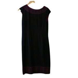 Maggy London Black Burgundy Ribbon Trim Career Dress 12 Elegant Trimmed Sheath